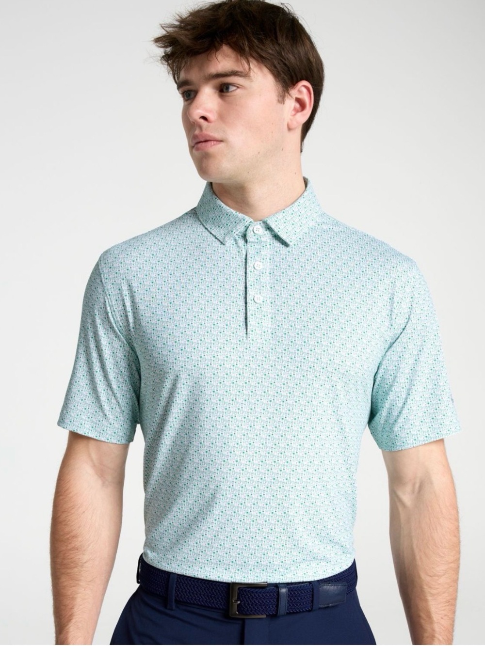Walter Hagen Performance 11 Novelty Print Mint Green Micro-Pattern Polo